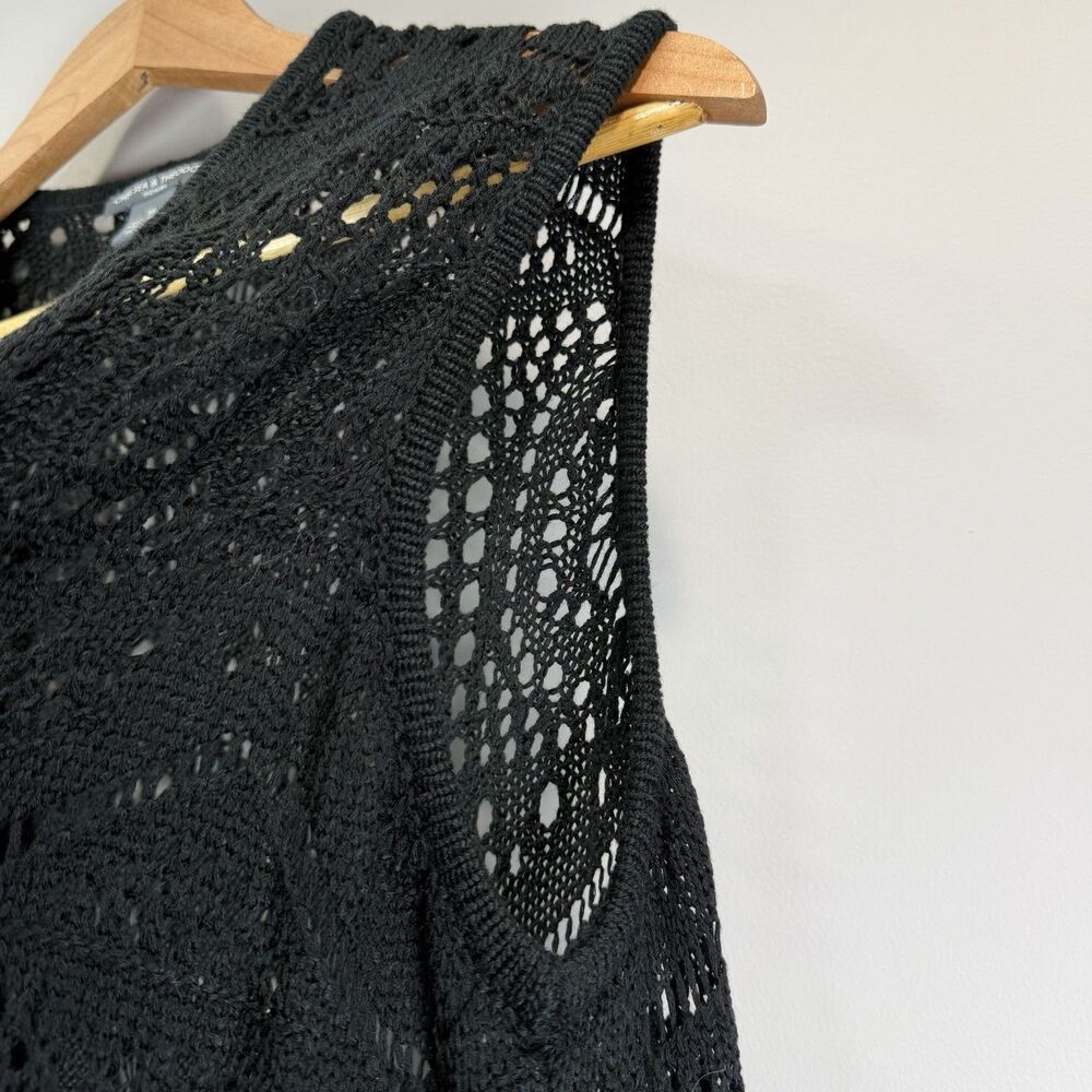 Chelsea & Theodore 1X Crochet Open Front Long Line Duster Vest Cardigan Boho - Picture 3 of 8